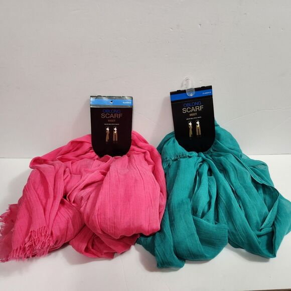 Fashion Scarf Thin Polyester  Colorful Pink Turquoise Oblong MIXIT Lot Of Two - Picture 9 of 9